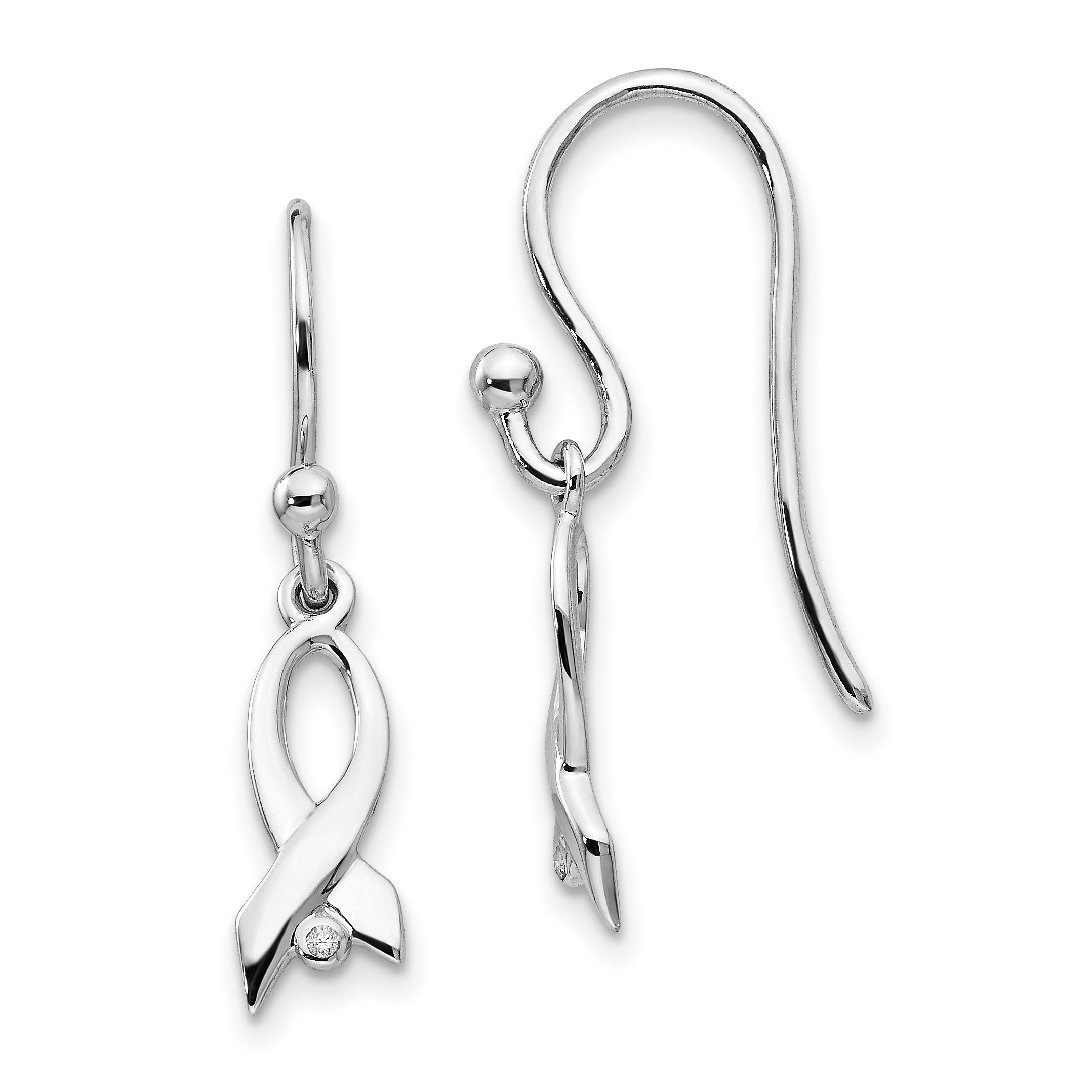 925 Sterling Silver Diamond Cancer Awareness Ribbon Dangle Earrings 73$